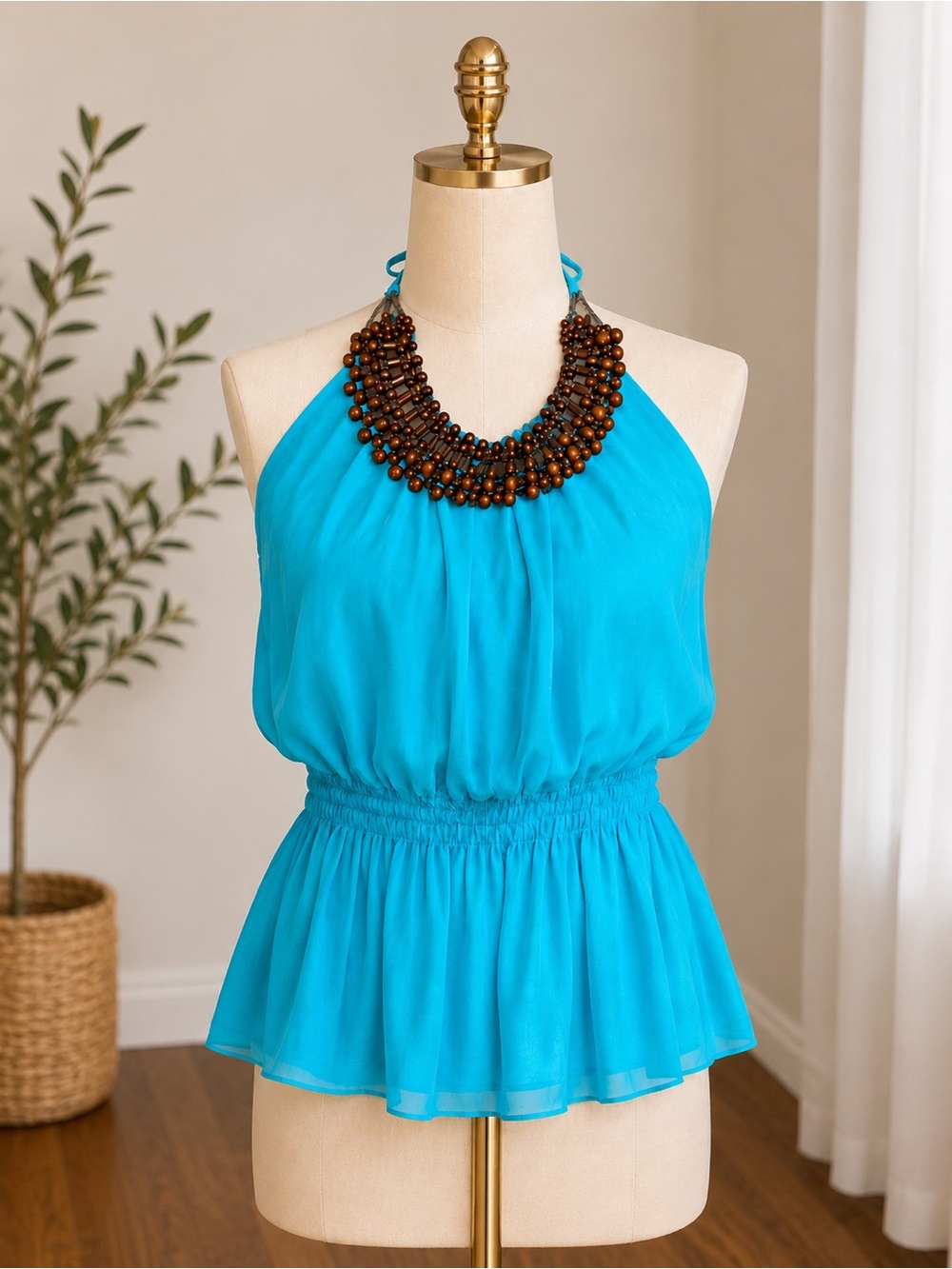 bebe Turquoise Halter Peplum Camisole